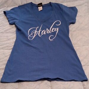 Royal Blue 'Harley' V-Neck Graphic Tee Size M